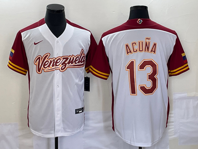 Men's Venezuela Baseball #13 Venezuela Acuña Jr. 2023 White World Baseball Classic Stitched Jersey Men's Venezuela Baseball #13 Venezuela Acuña Jr. 2023 White World Baseball Classic Stitched Jersey